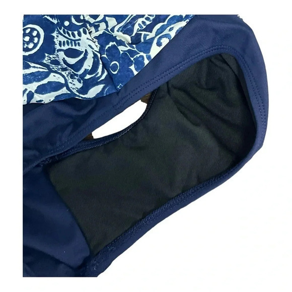 Lauren Ralph Lauren Floral Navy Blue White Halter Tie One Piece Swimsuit Size 10 - Picture 12 of 12